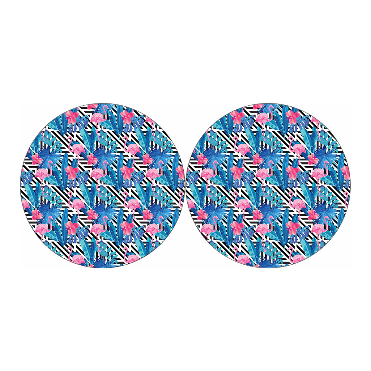 Blue Tropical And Pink Flamingo Print Car Coasters