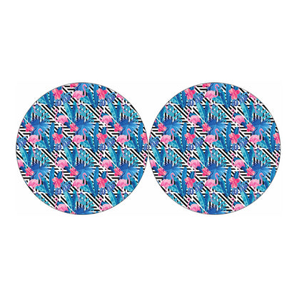 Blue Tropical And Pink Flamingo Print Car Coasters