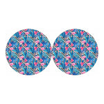 Blue Tropical And Pink Flamingo Print Car Coasters