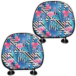 Blue Tropical And Pink Flamingo Print Car Headrest Covers