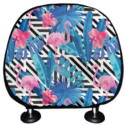 Blue Tropical And Pink Flamingo Print Car Headrest Covers