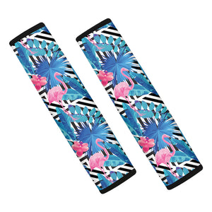 Blue Tropical And Pink Flamingo Print Car Seat Belt Covers