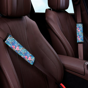 Blue Tropical And Pink Flamingo Print Car Seat Belt Covers