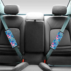 Blue Tropical And Pink Flamingo Print Car Seat Belt Covers