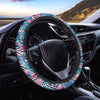 Blue Tropical And Pink Flamingo Print Car Steering Wheel Cover