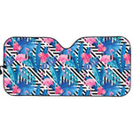 Blue Tropical And Pink Flamingo Print Car Sun Shade