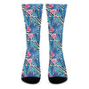 Blue Tropical And Pink Flamingo Print Crew Socks