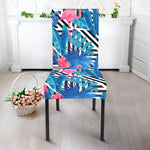 Blue Tropical And Pink Flamingo Print Dining Chair Slipcover