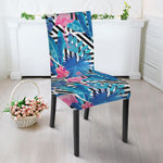 Blue Tropical And Pink Flamingo Print Dining Chair Slipcover