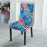 Blue Tropical And Pink Flamingo Print Dining Chair Slipcover