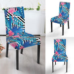 Blue Tropical And Pink Flamingo Print Dining Chair Slipcover