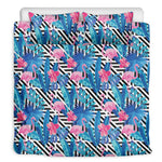 Blue Tropical And Pink Flamingo Print Duvet Cover Bedding Set