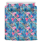 Blue Tropical And Pink Flamingo Print Duvet Cover Bedding Set