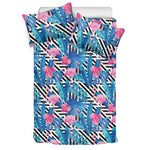 Blue Tropical And Pink Flamingo Print Duvet Cover Bedding Set