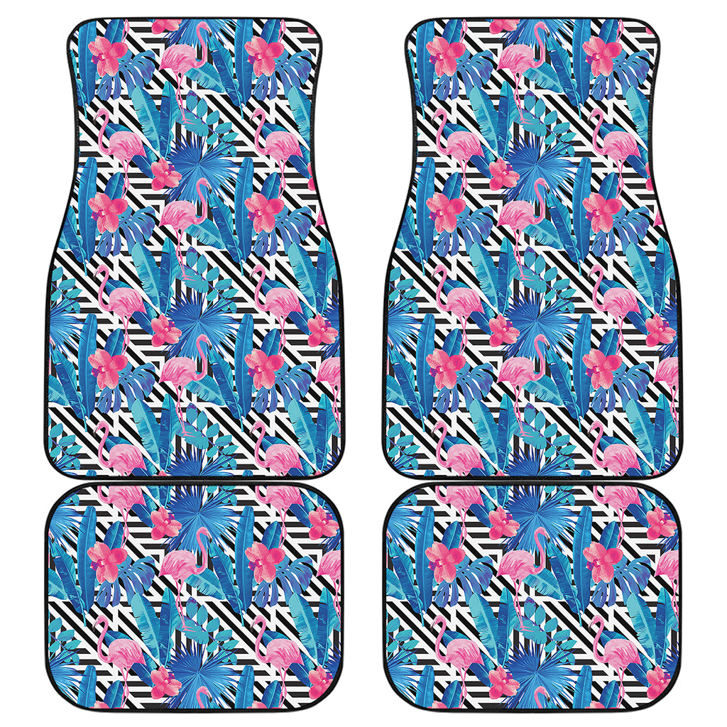 Blue Tropical And Pink Flamingo Print Front and Back Car Floor Mats