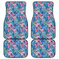 Blue Tropical And Pink Flamingo Print Front and Back Car Floor Mats