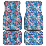 Blue Tropical And Pink Flamingo Print Front and Back Car Floor Mats