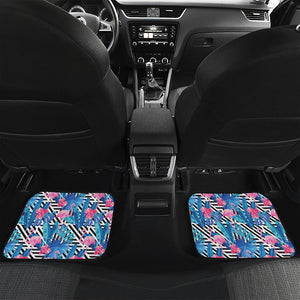 Blue Tropical And Pink Flamingo Print Front and Back Car Floor Mats