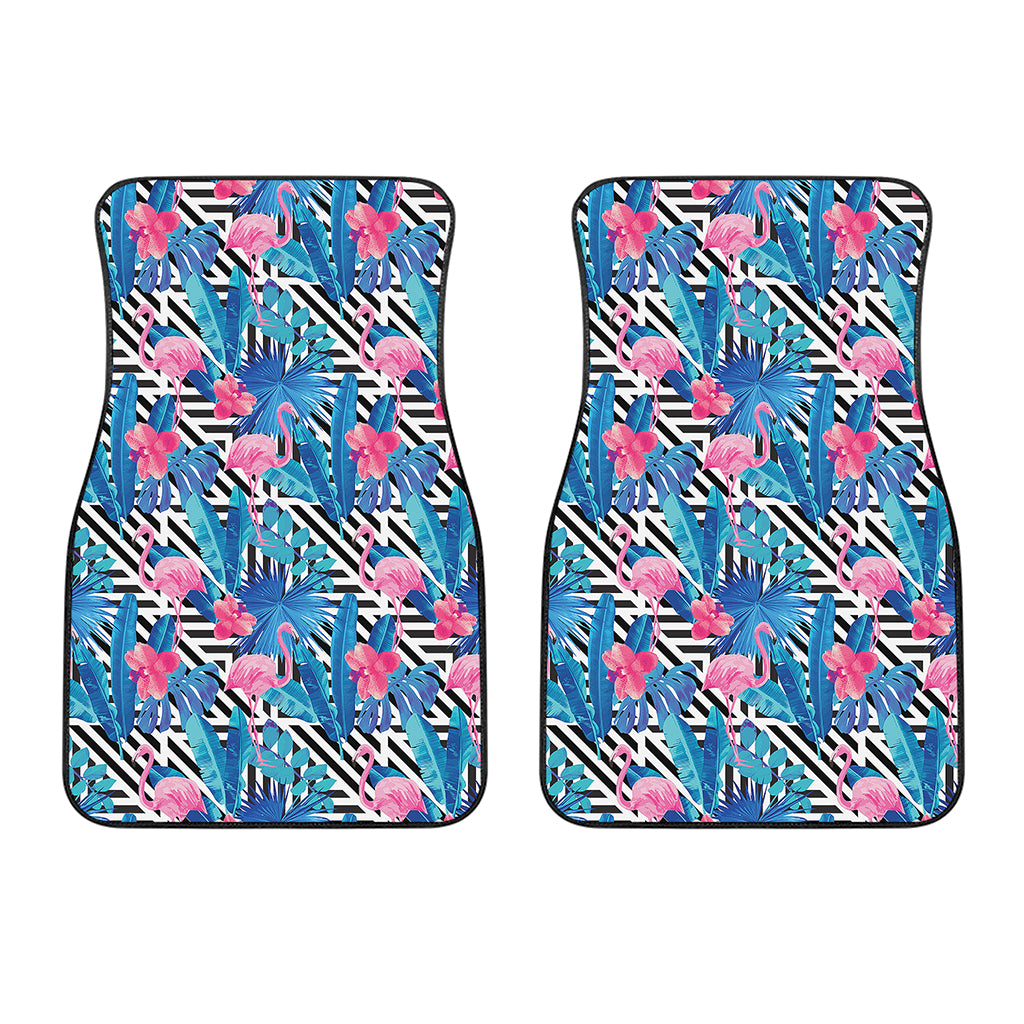 Blue Tropical And Pink Flamingo Print Front Car Floor Mats