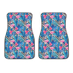 Blue Tropical And Pink Flamingo Print Front Car Floor Mats