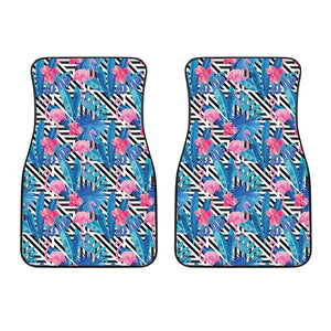 Blue Tropical And Pink Flamingo Print Front Car Floor Mats