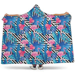 Blue Tropical And Pink Flamingo Print Hooded Blanket