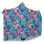 Blue Tropical And Pink Flamingo Print Hooded Blanket