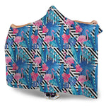 Blue Tropical And Pink Flamingo Print Hooded Blanket