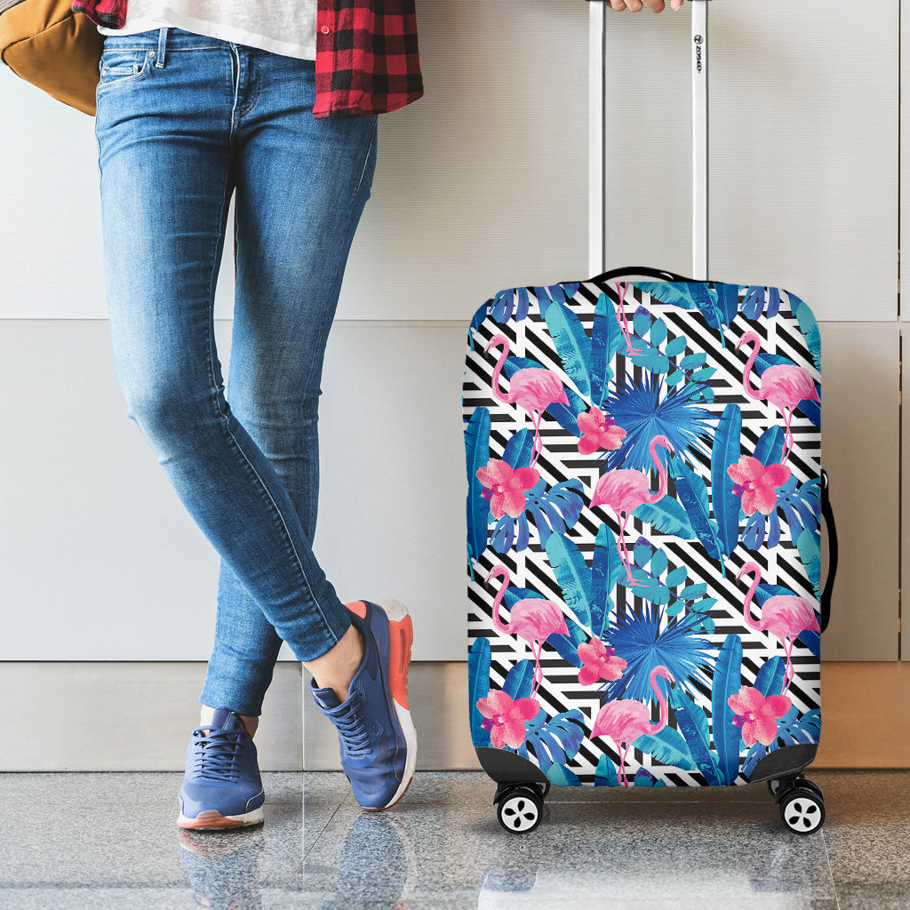 Blue Tropical And Pink Flamingo Print Luggage Cover