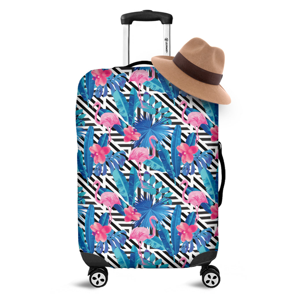 Blue Tropical And Pink Flamingo Print Luggage Cover