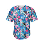 Blue Tropical And Pink Flamingo Print Men's Baseball Jersey