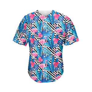 Blue Tropical And Pink Flamingo Print Men's Baseball Jersey