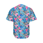 Blue Tropical And Pink Flamingo Print Men's Baseball Jersey