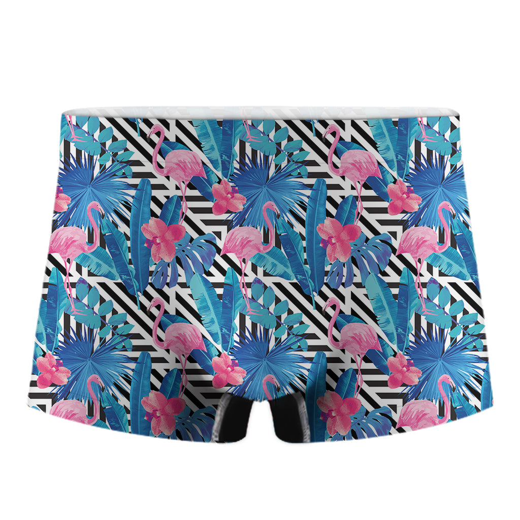 Blue Tropical And Pink Flamingo Print Men's Boxer Briefs