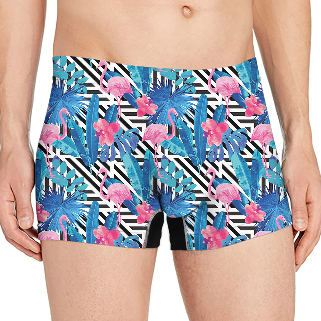 Blue Tropical And Pink Flamingo Print Men's Boxer Briefs