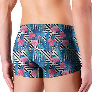 Blue Tropical And Pink Flamingo Print Men's Boxer Briefs