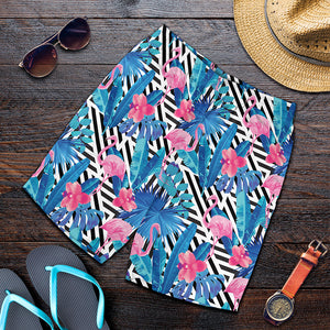 Blue Tropical And Pink Flamingo Print Men's Shorts