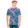 Blue Tropical And Pink Flamingo Print Men's T-Shirt