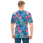 Blue Tropical And Pink Flamingo Print Men's T-Shirt