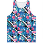 Blue Tropical And Pink Flamingo Print Men's Tank Top