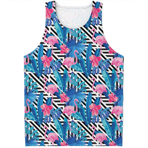 Blue Tropical And Pink Flamingo Print Men's Tank Top