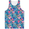 Blue Tropical And Pink Flamingo Print Men's Tank Top