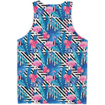 Blue Tropical And Pink Flamingo Print Men's Tank Top