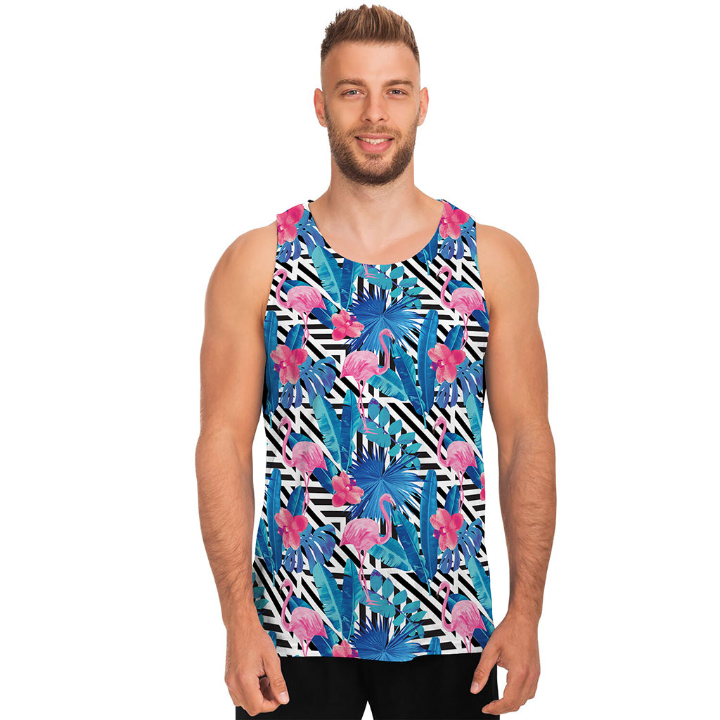 Blue Tropical And Pink Flamingo Print Men's Tank Top