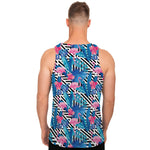 Blue Tropical And Pink Flamingo Print Men's Tank Top