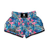 Blue Tropical And Pink Flamingo Print Muay Thai Boxing Shorts