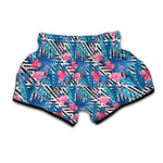 Blue Tropical And Pink Flamingo Print Muay Thai Boxing Shorts