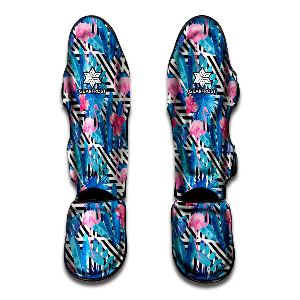 Blue Tropical And Pink Flamingo Print Muay Thai Shin Guard