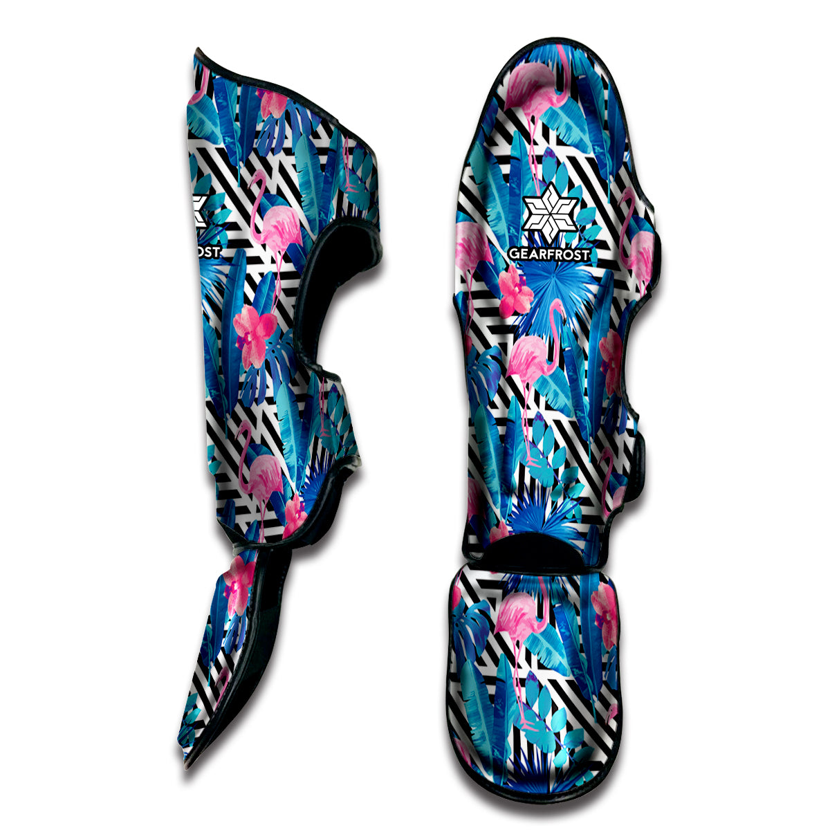 Blue Tropical And Pink Flamingo Print Muay Thai Shin Guard