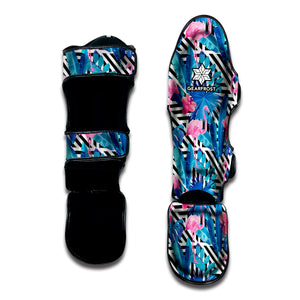 Blue Tropical And Pink Flamingo Print Muay Thai Shin Guard